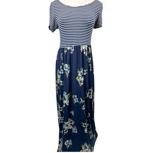 White Birch Navy floral maxi with criss cross back detail